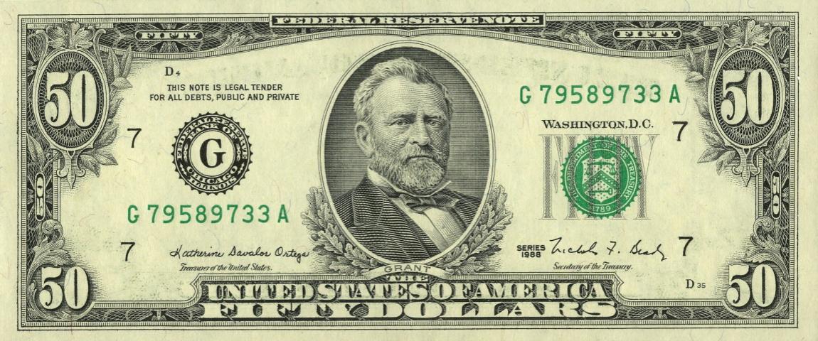 Front of United States p484: 50 Dollars from 1988
