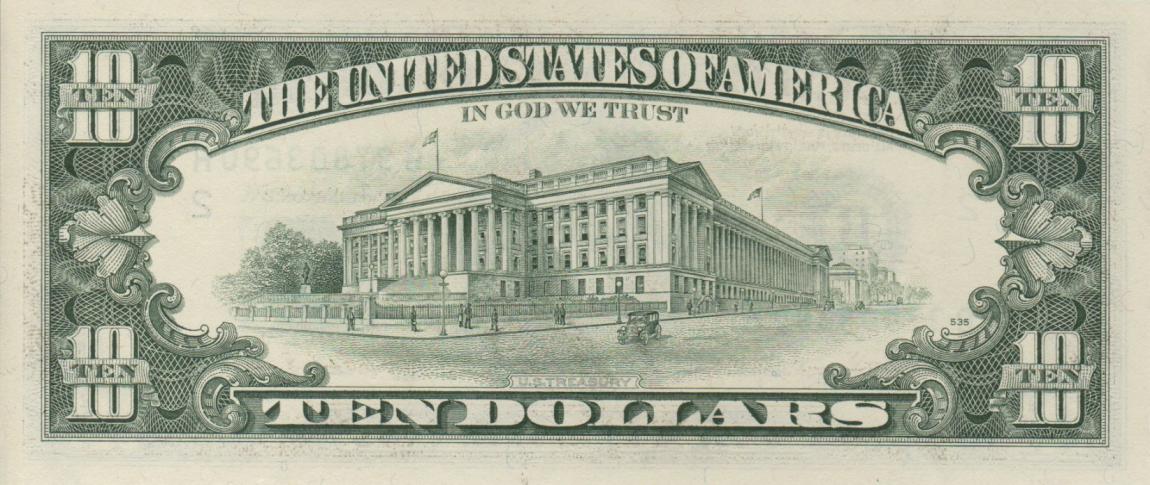 Back of United States p486: 10 Dollars from 1990