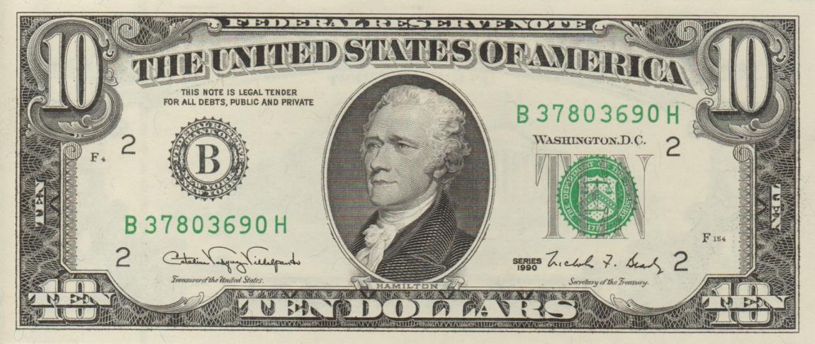 Front of United States p486: 10 Dollars from 1990