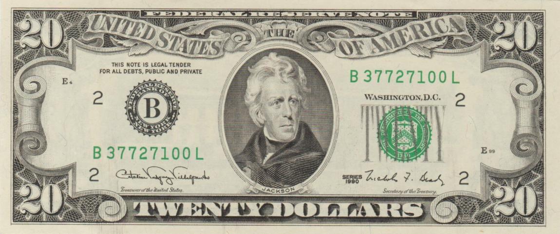 Front of United States p487: 20 Dollars from 1990