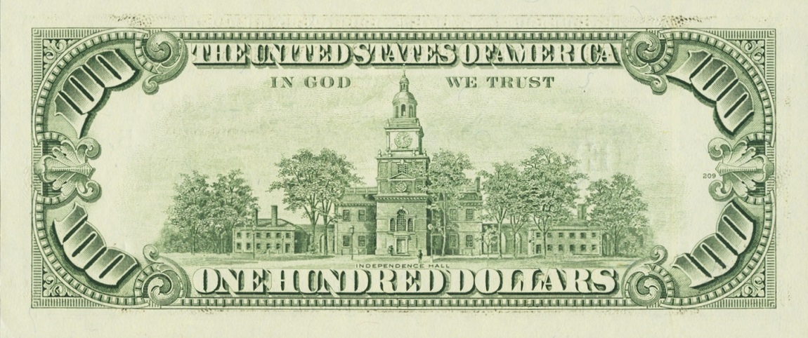 Back of United States p489: 100 Dollars from 1990