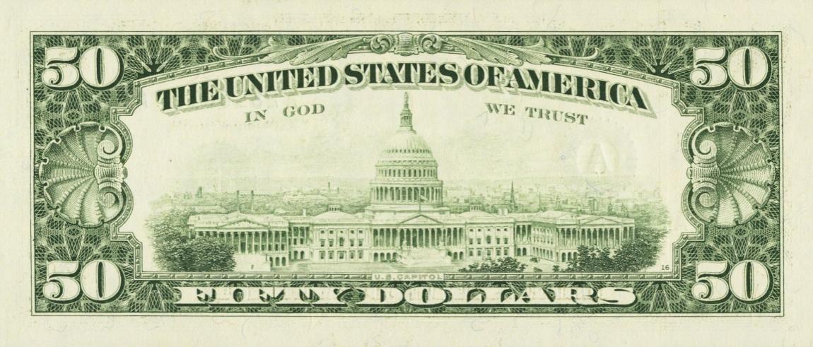 Back of United States p494: 50 Dollars from 1993