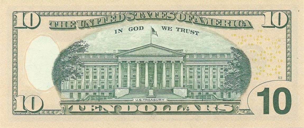 Back of United States p540: 10 Dollars from 2013