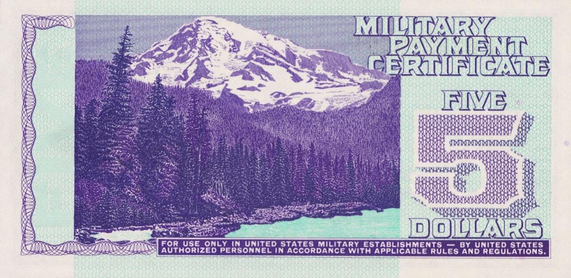 Back of United States pM104a: 5 Dollars from 1970