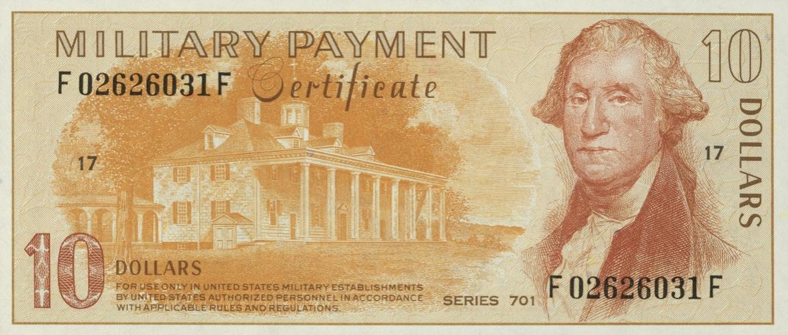 Front of United States pM105: 10 Dollars from 1970