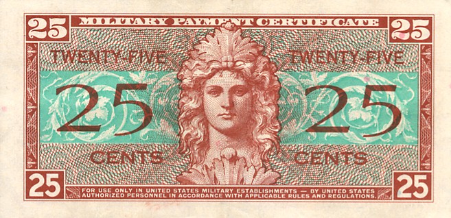 Back of United States pM31a: 25 Cents from 1954