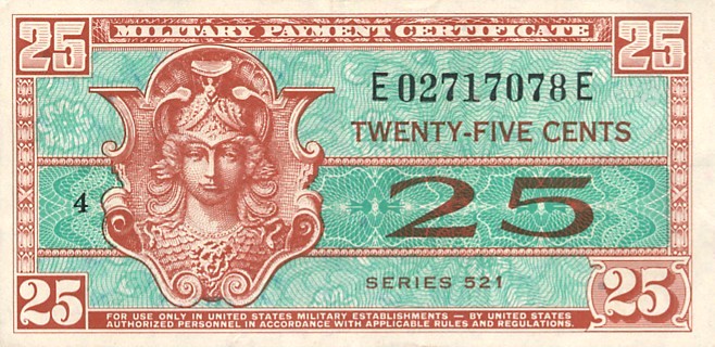 Front of United States pM31a: 25 Cents from 1954