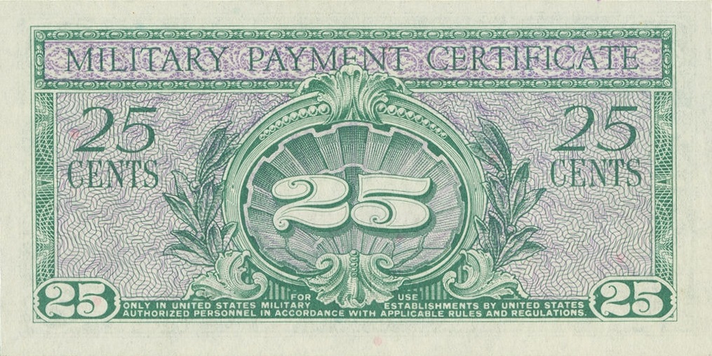 Back of United States pM45a: 25 Cents from 1961