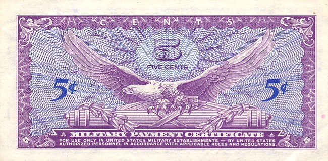 Back of United States pM57a: 5 Cents from 1965