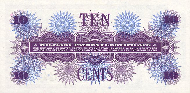 Back of United States pM65a: 10 Cents from 1968
