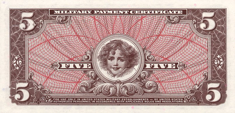 Back of United States pM69a: 5 Dollars from 1968