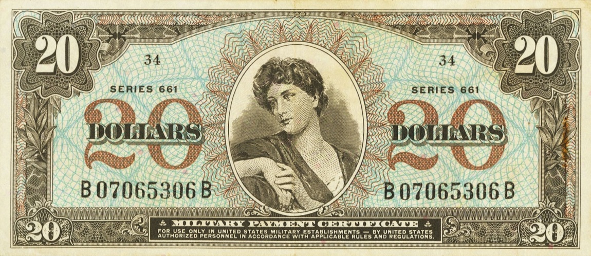 Front of United States pM71a: 20 Dollars from 1968