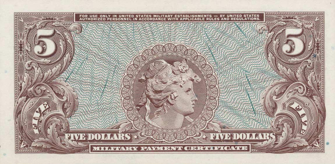 Back of United States pM73a: 5 Dollars from 1969