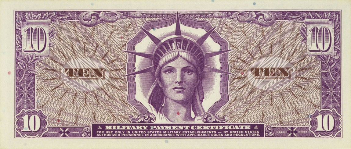 Back of United States pM74a: 10 Dollars from 1969