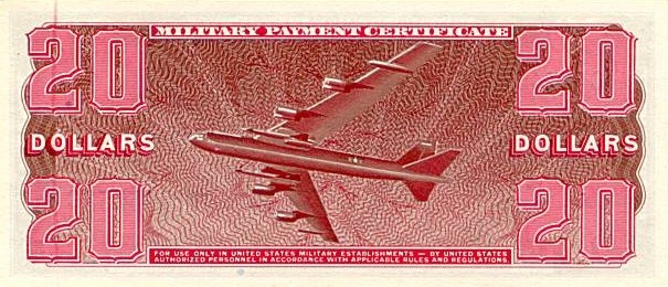 Back of United States pM82a: 20 Dollars from 1969