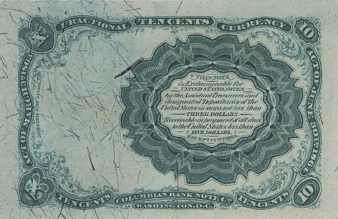 Back of United States p122b: 10 Cents from 1863