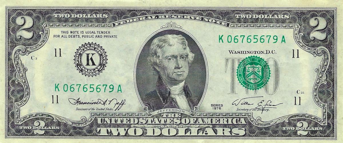 Front of United States p461: 2 Dollars from 1976