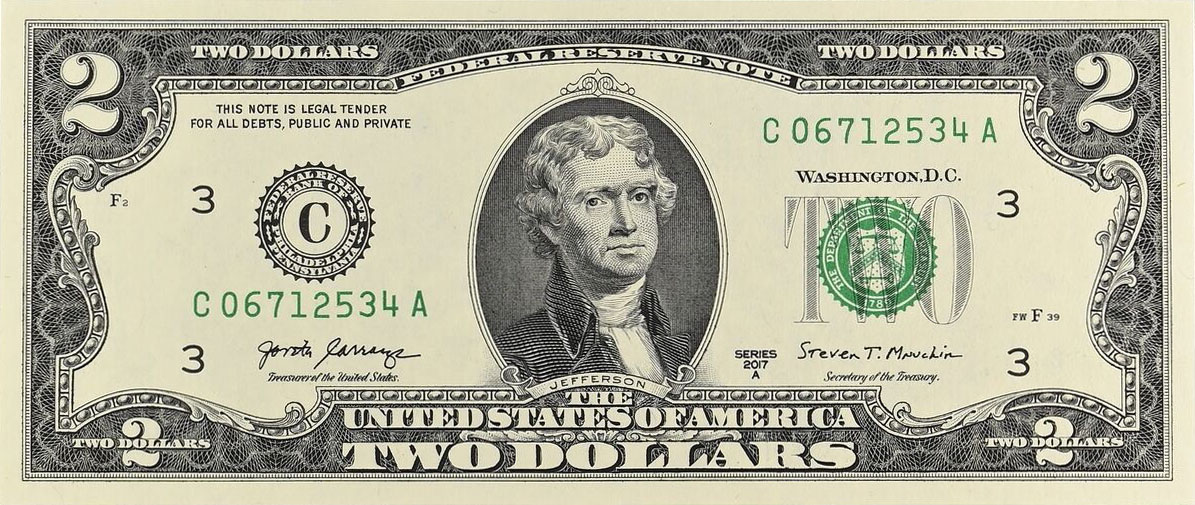 Front of United States p545C: 2 Dollars from 2017