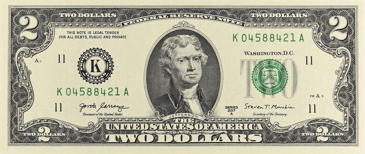 Front of United States p545K: 2 Dollars from 2017