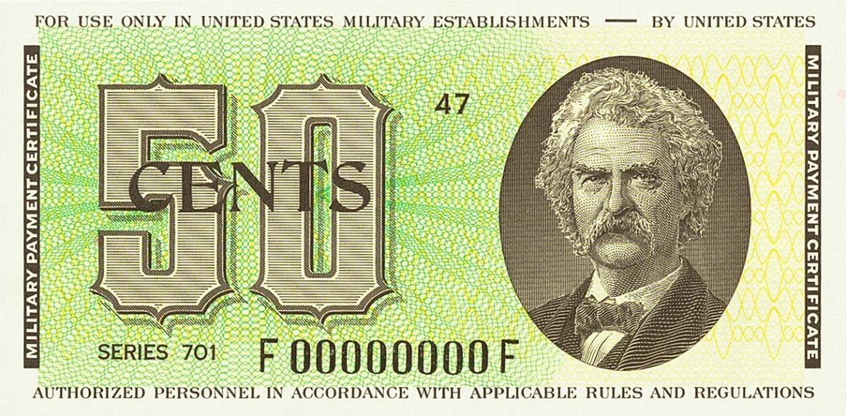 Front of United States pM102s: 50 Cents from 1970