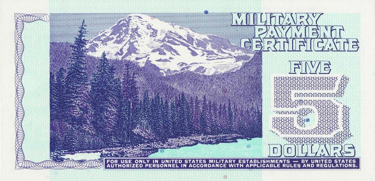 Back of United States pM104s: 5 Dollars from 1970