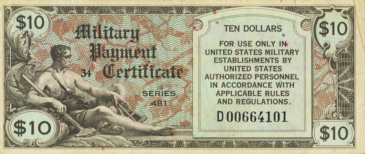 Front of United States pM28r: 10 Dollars from 1951