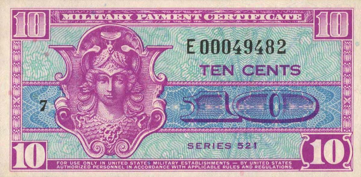 Front of United States pM30r: 10 Cents from 1954