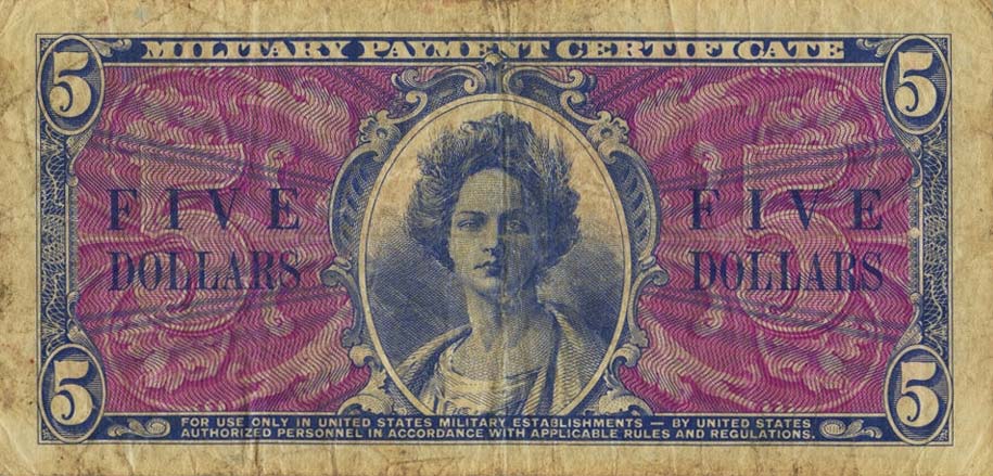Back of United States pM34r: 5 Dollars from 1954