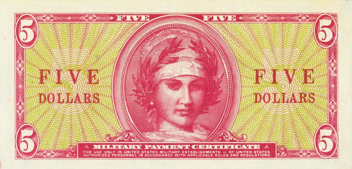 Back of United States pM41r: 5 Dollars from 1958