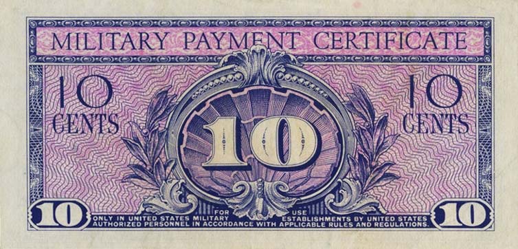 Back of United States pM44r: 10 Cents from 1961