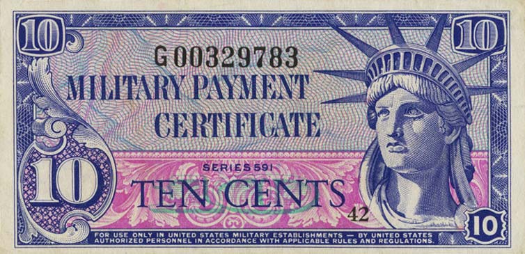 Front of United States pM44r: 10 Cents from 1961