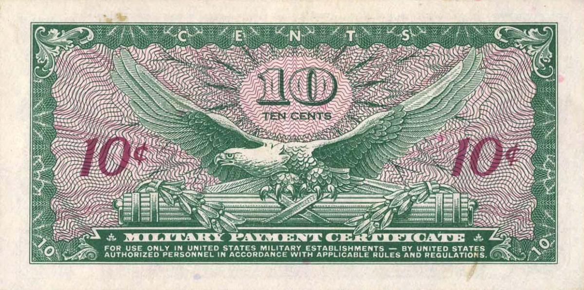 Back of United States pM58r: 10 Cents from 1965