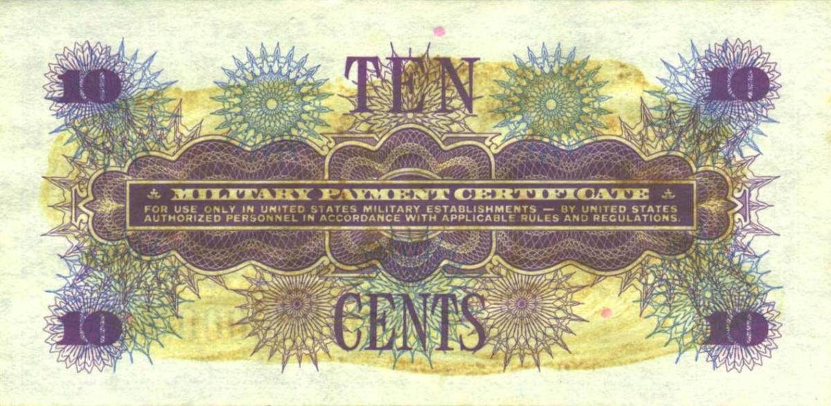 Back of United States pM65s: 10 Cents from 1968