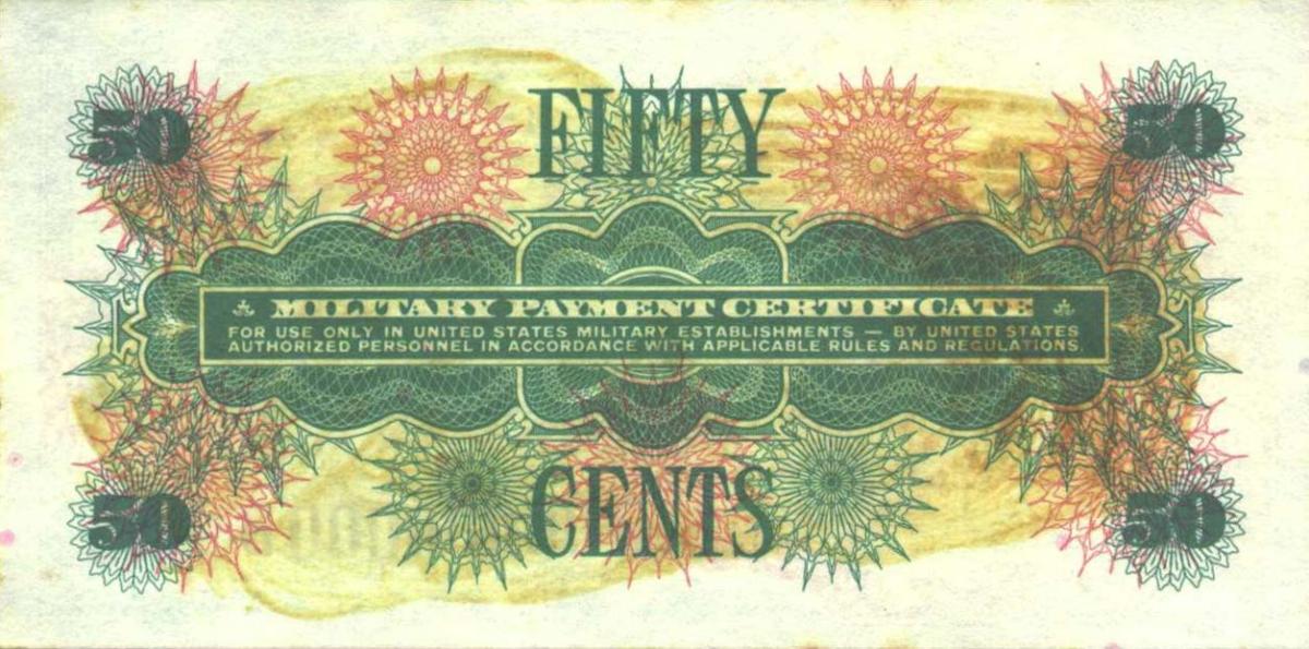 Back of United States pM67s: 50 Cents from 1968