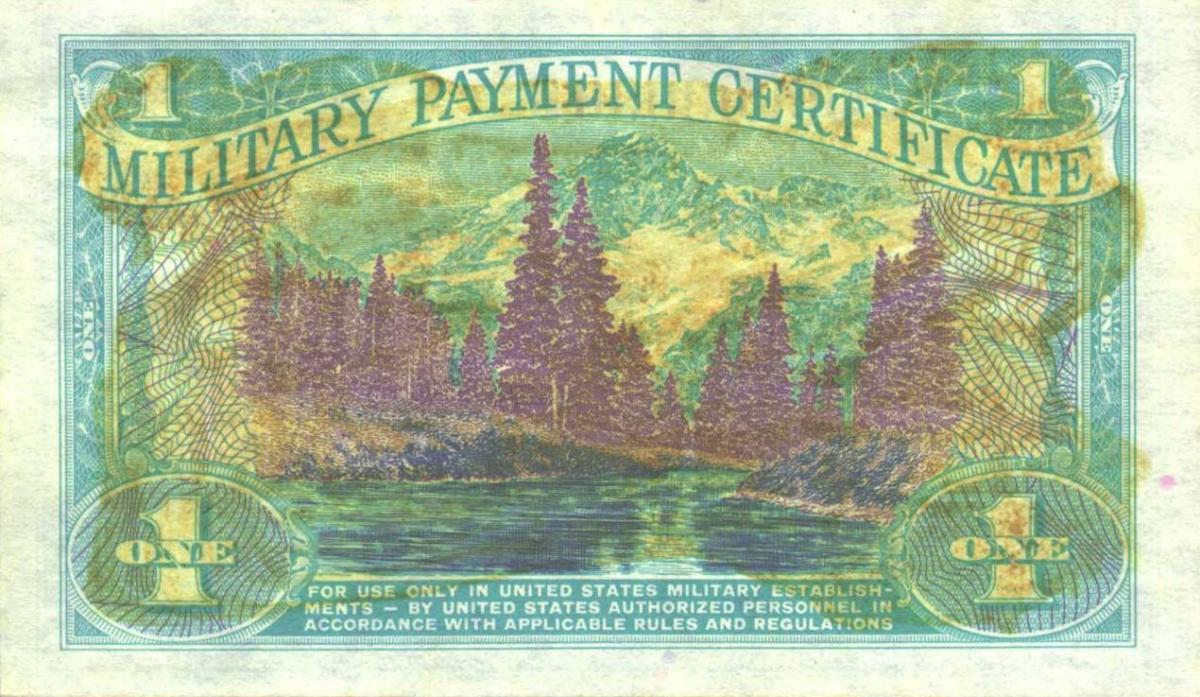 Back of United States pM68s: 1 Dollar from 1968