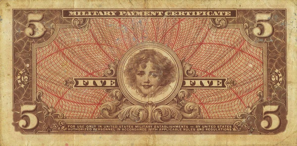 Back of United States pM69r: 5 Dollars from 1968