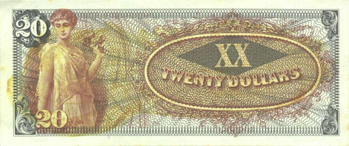 Back of United States pM71s: 20 Dollars from 1968