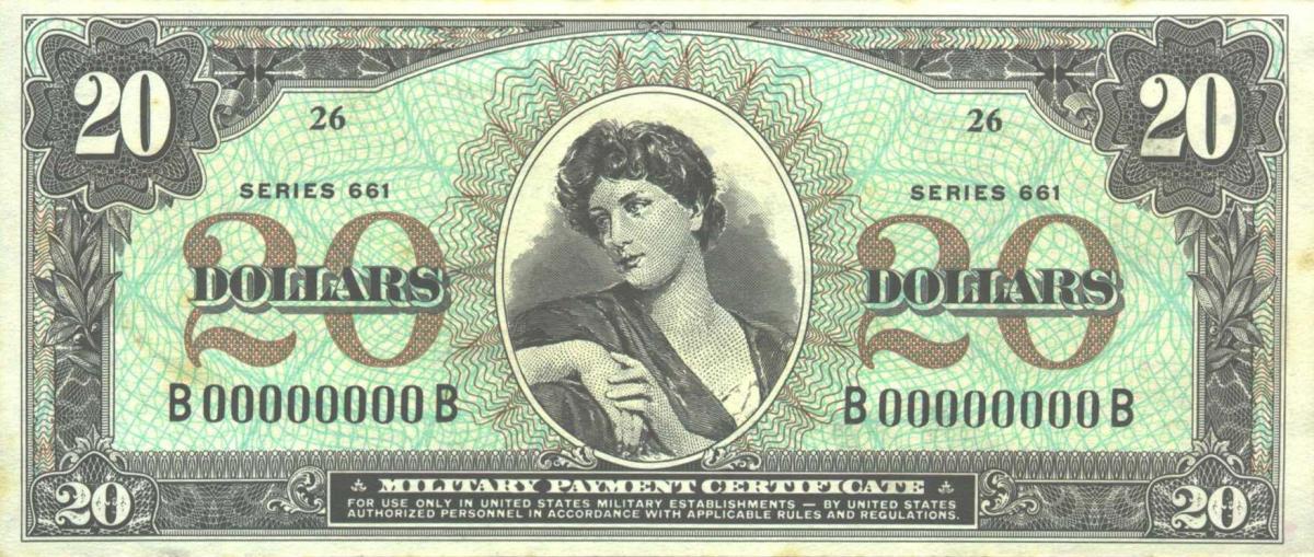 Front of United States pM71s: 20 Dollars from 1968