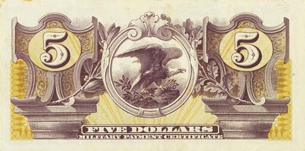 Back of United States pM80r: 5 Dollars from 1969