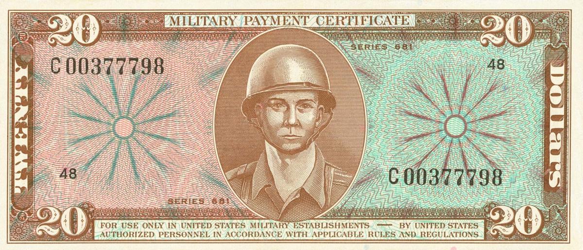 Front of United States pM82r: 20 Dollars from 1969