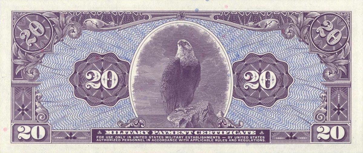 Back of United States pM90r: 20 Dollars from 1969
