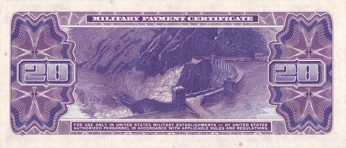 Back of United States pM98r: 20 Dollars from 1970