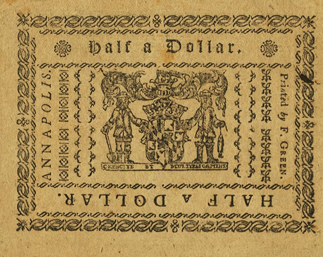 Back of United States pS1016: 0.5 Dollar from 1780
