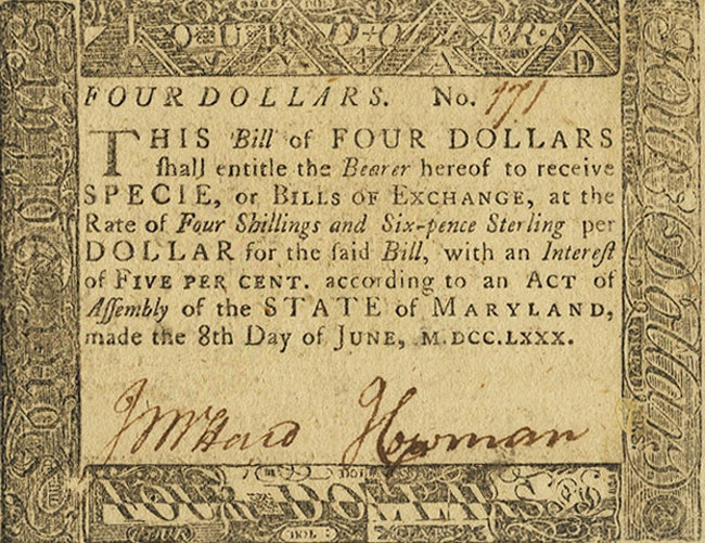 Front of United States pS1022: 4 Dollars from 1780