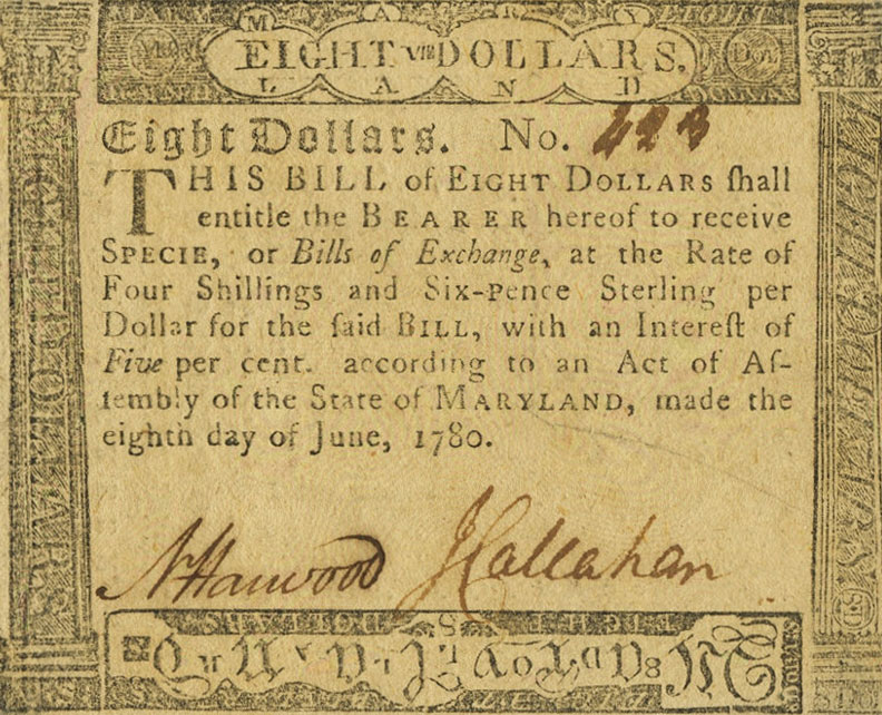 Front of United States pS1024: 8 Dollars from 1780