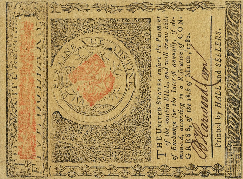 Back of United States pS1029: 5 Dollars from 1780