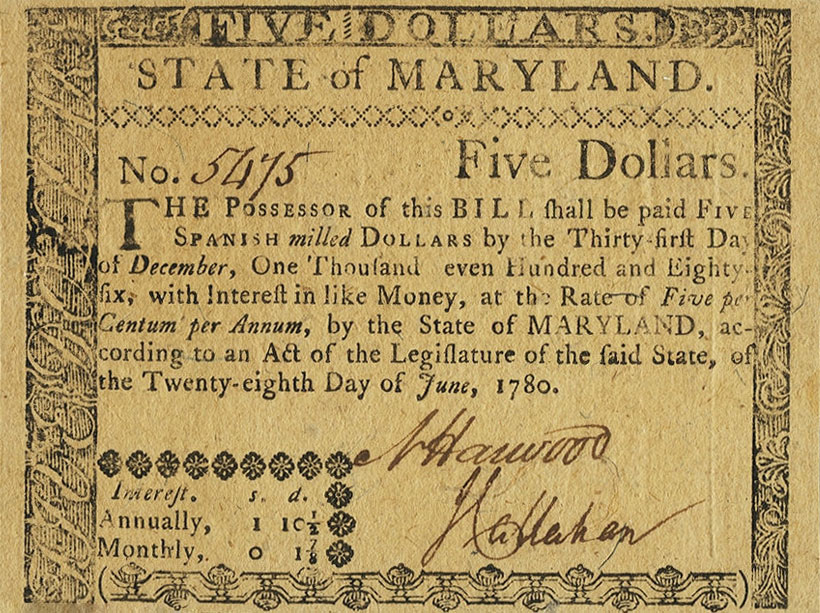 Front of United States pS1029: 5 Dollars from 1780