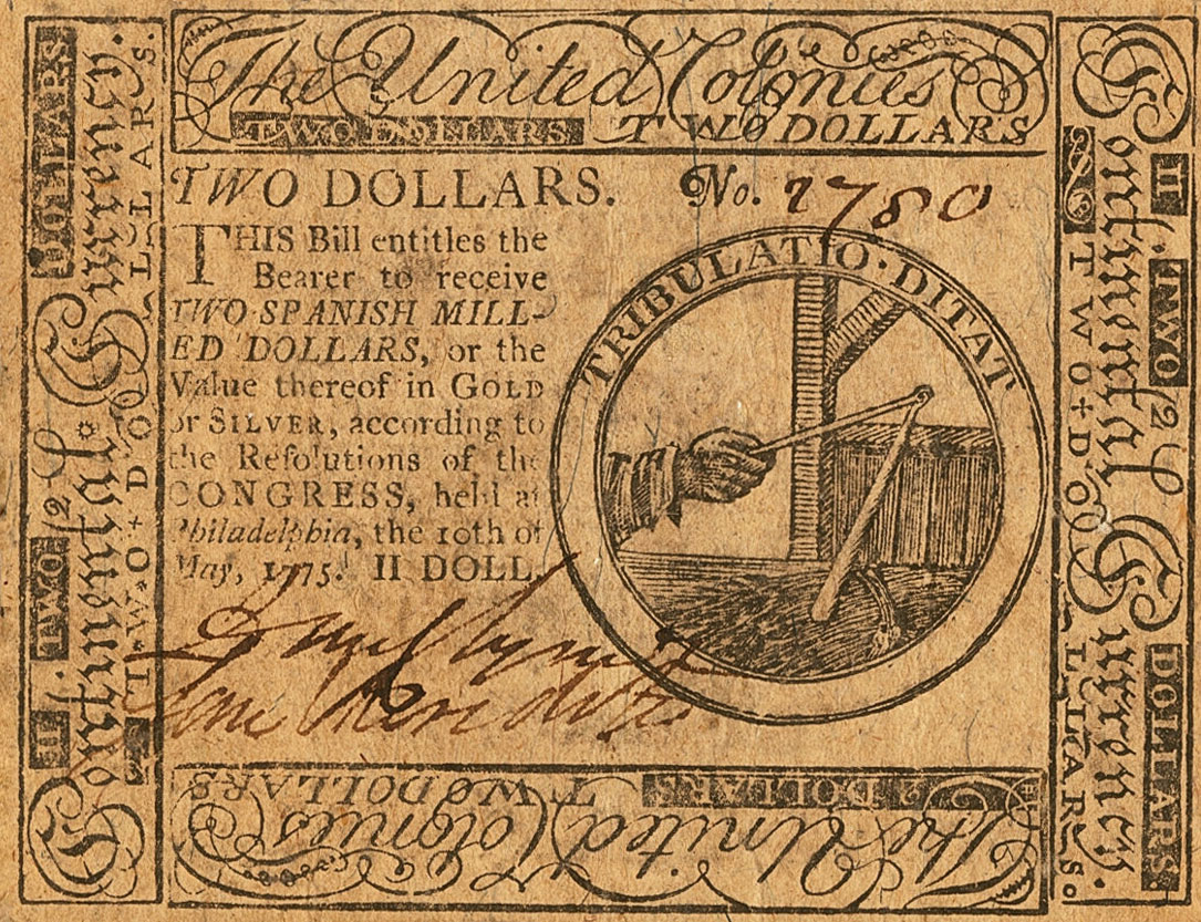 Front of United States pS102: 2 Dollars from 1775