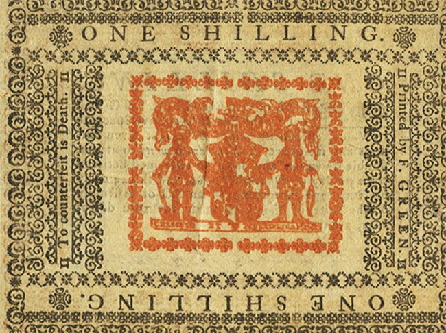Back of United States pS1037: 1 Shilling from 1781