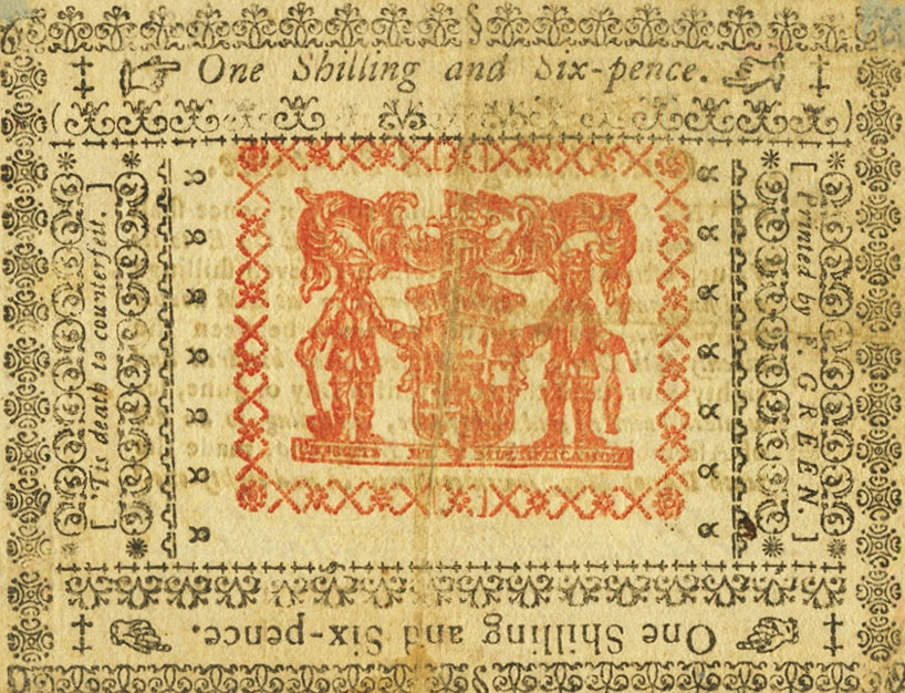 Back of United States pS1038: 1 Shilling from 1781